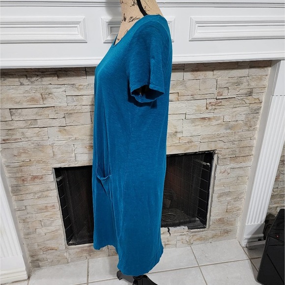 Eileen Fisher teal midi comfort stretch boho dress with pockets size MP PETITE - Picture 3 of 6